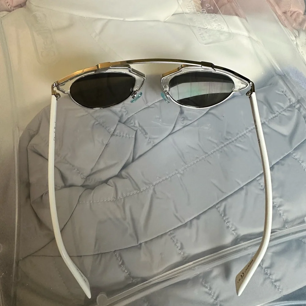 Dior Clear Frame Sunglasses with Blue Mirrored Lenses